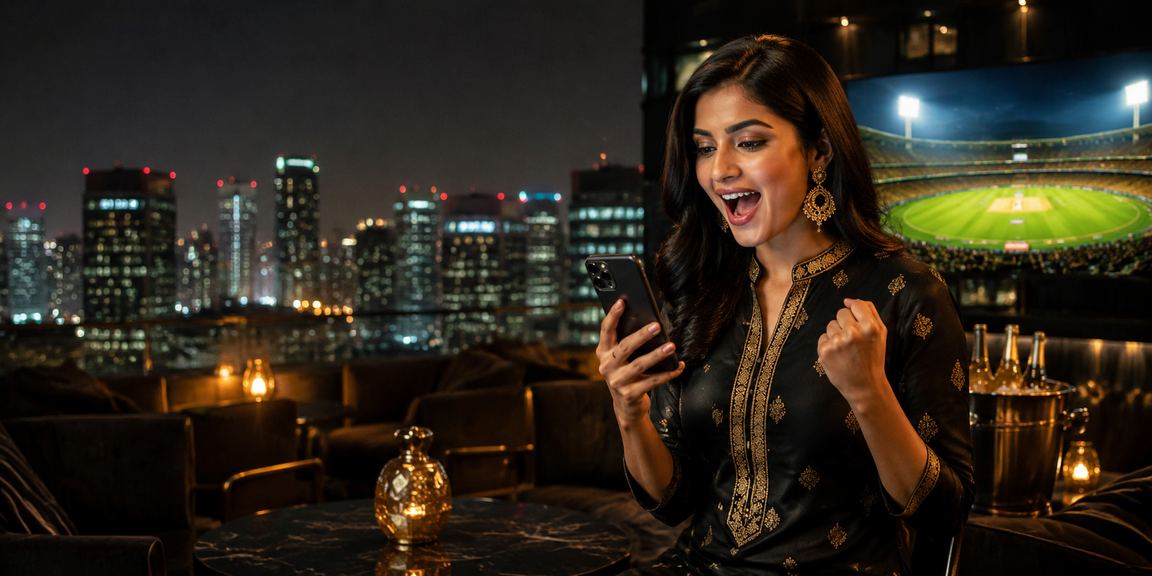 Indian woman in kurti enjoying cricket betting and casino games